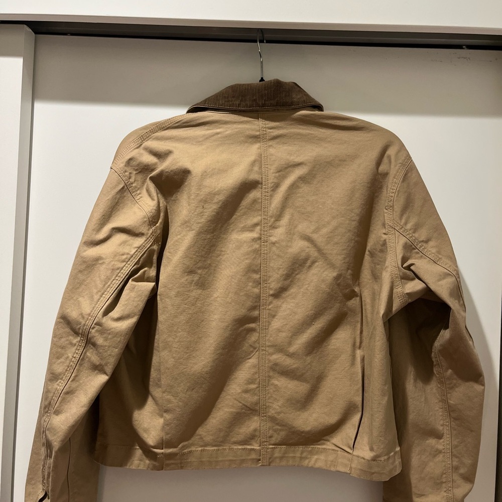 Uniqlo Women's Tan Cropped Jacket with Dark Brown Corduroy Collar - Picture 4 of 5